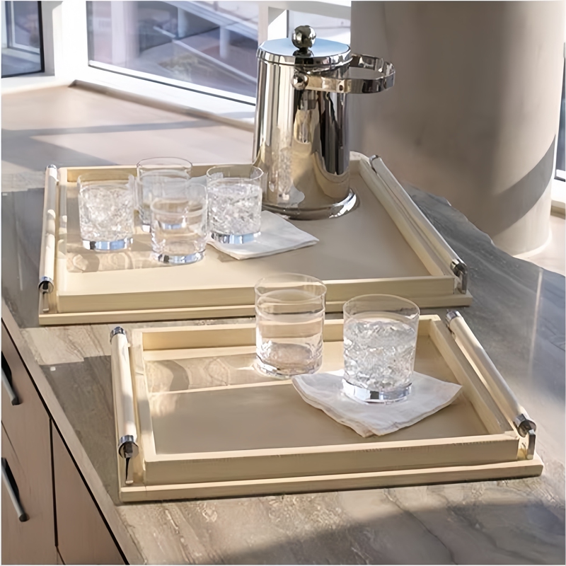 Modern Minimalist Wooden Leather Tray Tea Tray Home Clubhouse Hotel Model Room Sales Department Decoration Accessories