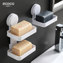 Soap box suction cup wall-mounted household nail-free double soap box creative drain non-hole toilet rack