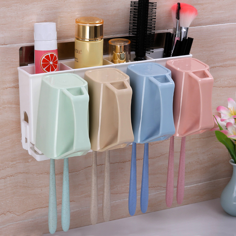 Makeup Room Toothbrush Holder Wall-mounted Mouthwash Cup Suction wall Tooth Cylinder Tooth Shelf with perforated Toothbrushing Cup