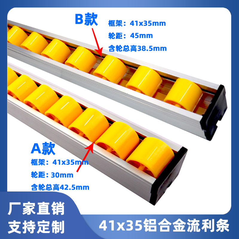 Fluent strip slide Aluminum alloy fluent track strip 41*35 28 retaining edge rotating strip pulley shelf roller