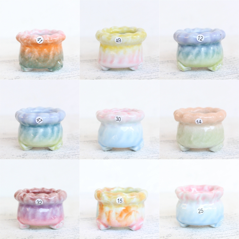 Jingdezhen Handcrafted Ceramic Rainbow Jelly Twist Cute Small-Sized Breathable Plant Pot with Feet for Green Plants and Succulents