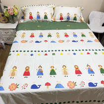 Cotton cotton twill cartoon sheets quilt cover pillowcase four-piece girl boy student bedding processing custom