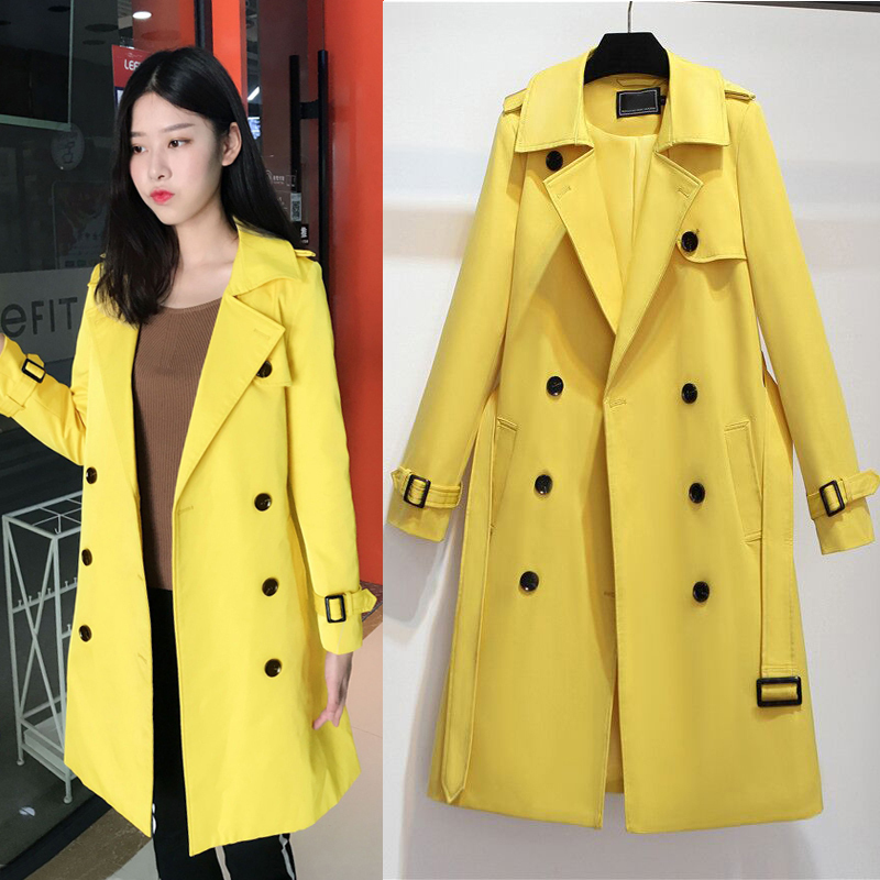 2026 Spring and Autumn New Korean Style Lace-Up Waist Slimming Double-Breasted Elegant Trench Coat for Women, Mid-Length, Plus Size