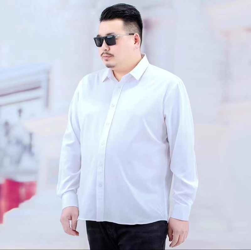 Large Size White Long-Sleeved Shirt Plus Size Extra Large Men's Spring and Summer Business Formal Wear No-Iron Solid Color Loose Shirt