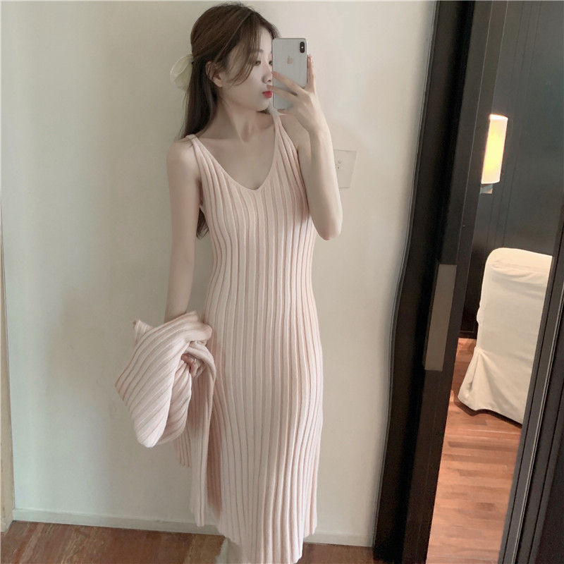 women s pullover sweater and knitted suspender dress suit nihaostyles clothing wholesale NSBY76872