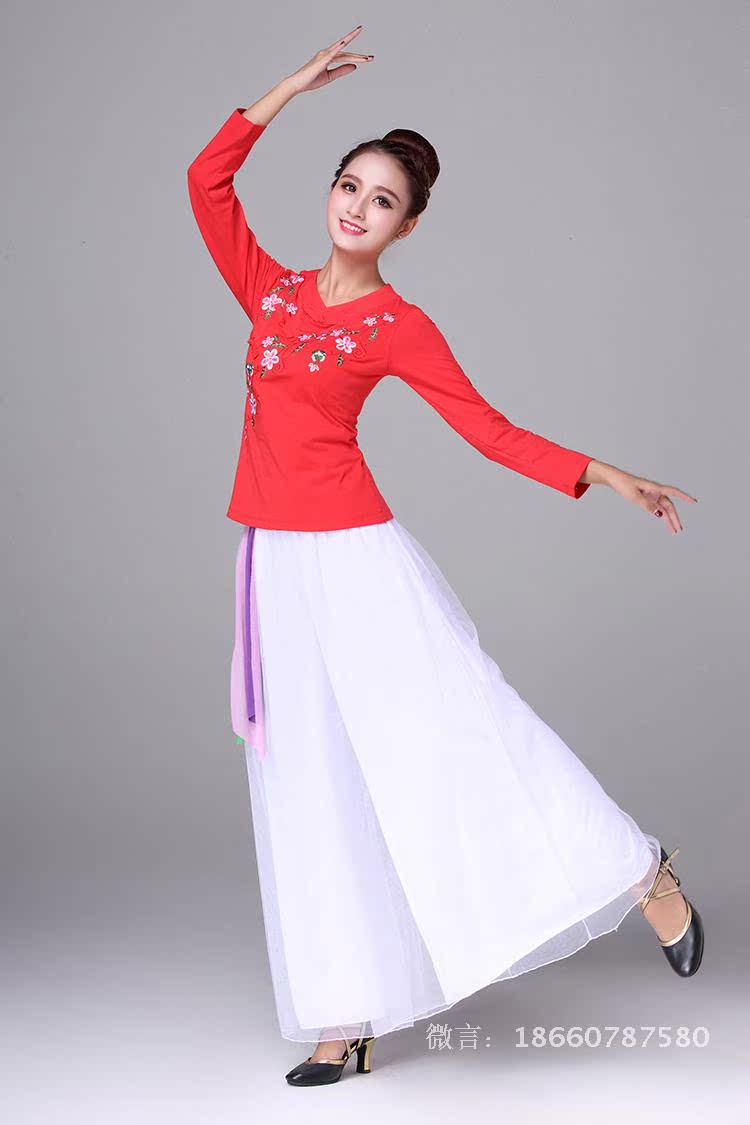 Trang phục múa vuông thiết kế xuân hè mới cotton dài tay áo lưới quần biểu diễn trang phục khiêu vũ trung niên - Khiêu vũ / Thể dục nhịp điệu / Thể dục dụng cụ váy nhảy cha cha cha