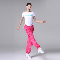  Square dance clothing suit womens spring and summer new sportswear fitness dance casual short-sleeved pants large size hip-hop ghost step