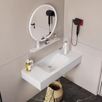 Simple marble countertop washbasin bathroom basin cabinet combined hanging wall type small family washbasin washbasin washing bench flat length