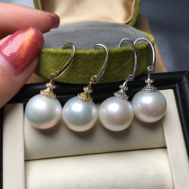 Live grab shot comparable to seawater pearl Australia white sterling silver pagoda freshwater pearl ear hook 12-13mm micro-flaw ed054-x