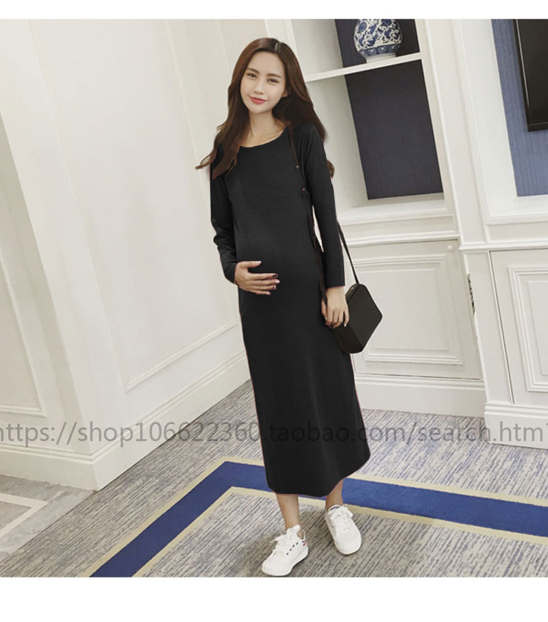 Váy xuân hè mới 2018 cho bà bầu đầm xuân hè cho mẹ bầu thời kỳ 3-9 tháng dài tay áo dài váy áo bà bầu mùa đông