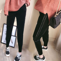 Autumn and winter models plus velvet thickened pregnant women pants tide mother pregnancy 3-9 months loose winter winter wear small feet winter clothes