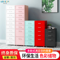 Wheeled household lockers drawer type metal wheeled storage cabinet bedroom three-bucket bedside table multi-level low cabinet