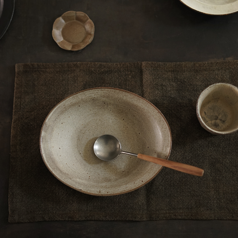 Hexia｜Gray Glaze Oval Plate Dinner Plate Handmade Vintage Tableware Handmade Pottery