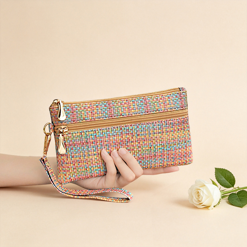 Woven Pattern Colorful Clutch Bag Women's Wallet Long Style Fashionable Trendy Summer Good Mood Phone Bag Storage Bag