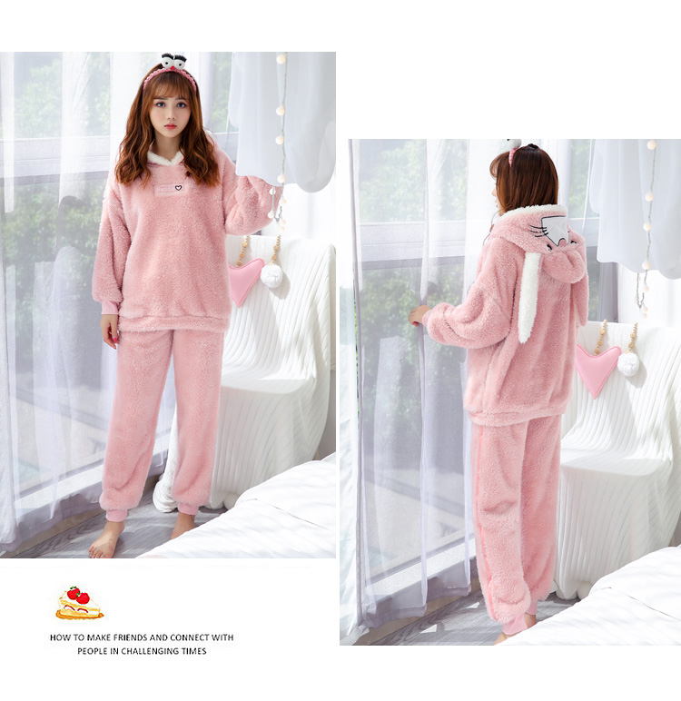 Mùa đông san hô nhung dễ thương kích thước lớn đồ ngủ lỏng phụ nữ mùa đông flannel cộng với phim hoạt hình nhung trùm đầu phụ nữ phục vụ nhà thời trang hè 2021