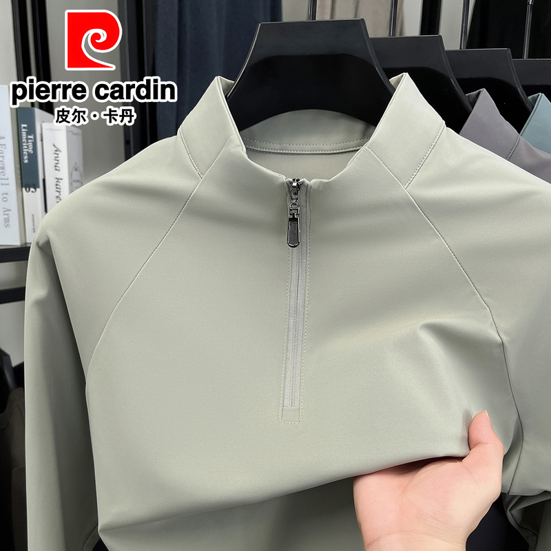 Pierre Cardin Official Long-Sleeved T-Shirt Men's Stand-Up Collar Half-Zip Base Layer Seamless Outdoor Sports Breathable Top