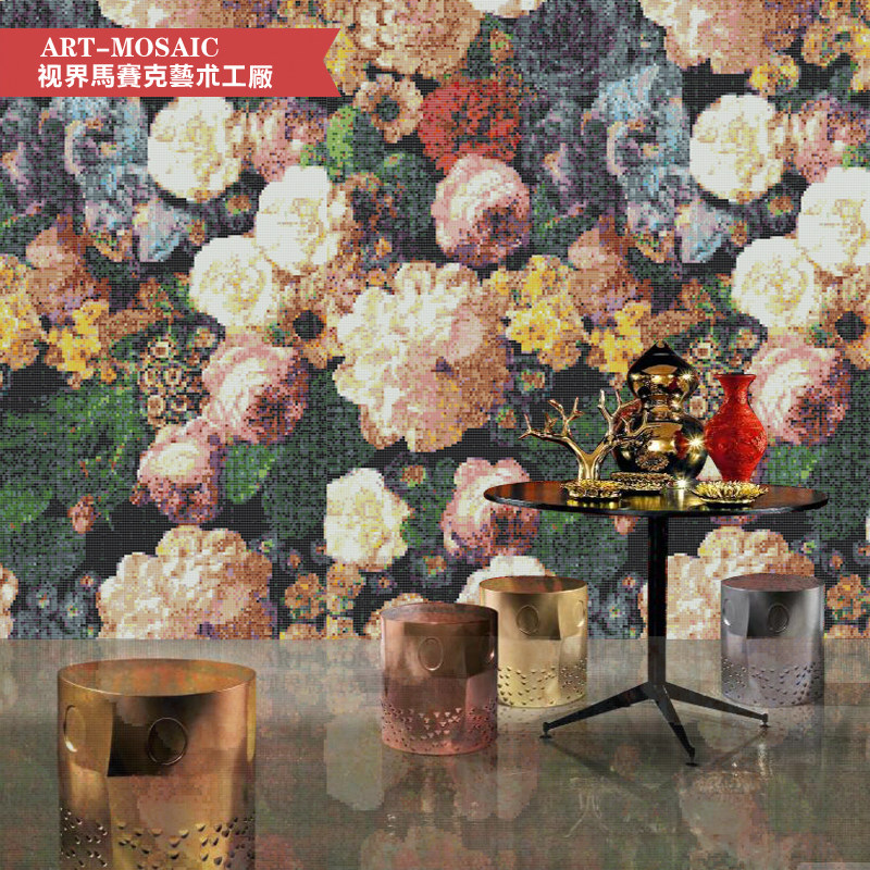 Mosaic glass background wall Hundred Flowers Tug Rose Puzzle Makeup Room Wall Stickup Parquet Parquet Tile Mural Painting