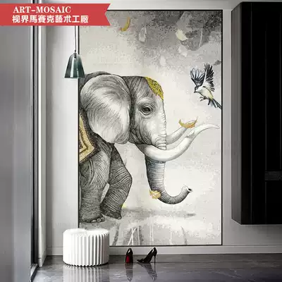 Elephant mosaic background wall simple modern living room abstract porch aisle background puzzle cut painting mosaic