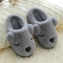 Childrens cotton slippers for girls boys to keep warm in winter and cute indoor bags with middle and big children home plush baby cotton shoes