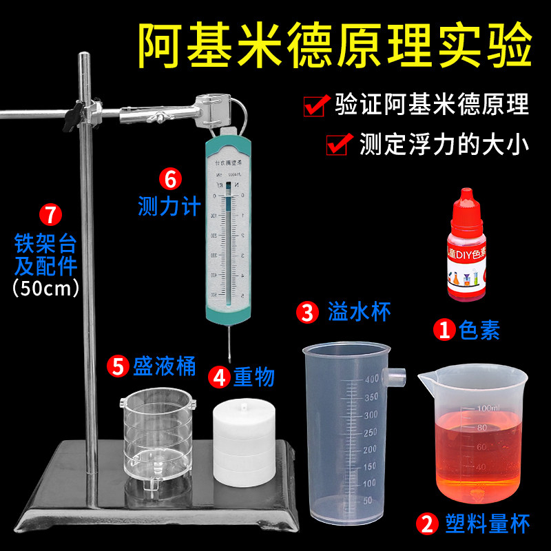 阿基米德原理实验演示器送弹簧条形测力计物理力学实验器材溢水杯