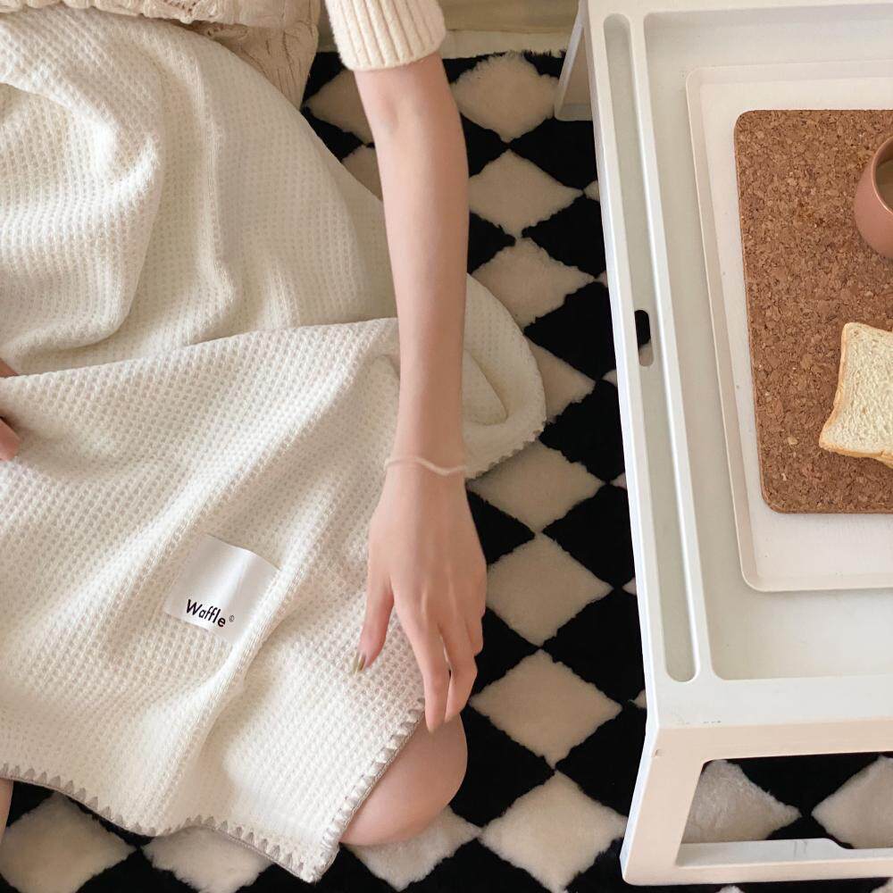 Sleep well Imported waffle fleece blanket autumn and winter thickened warm coral fleece nap sofa blanket blogger Nordic