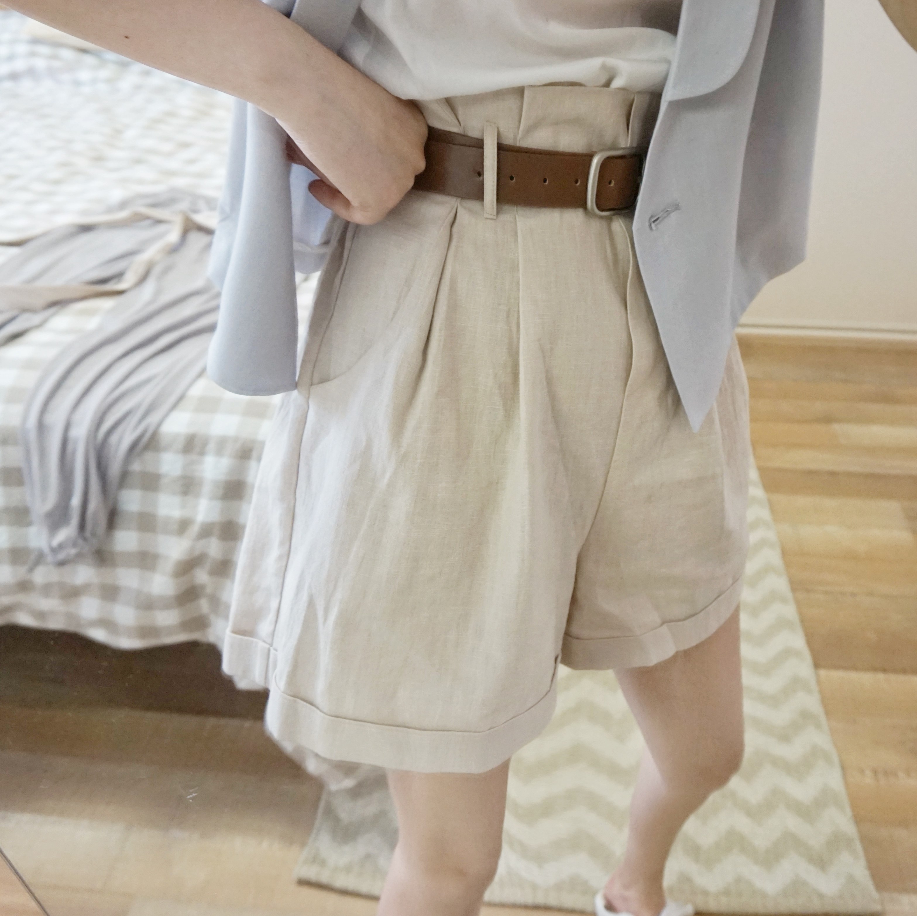 Fan Squad Breathing Shorts Natural Linen Cool Slim Shorts Free Belt