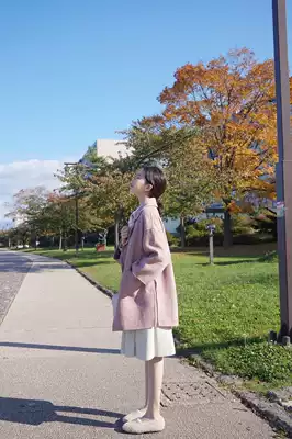 Miss Rice team drove to the small girl flower yarn purple wool handmade double-sided Ni coat long coat