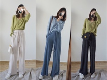 Fan Squad comfortable and comfortable elastic and drape cupro mopping pants loose and casual slim and tall wide-leg pants