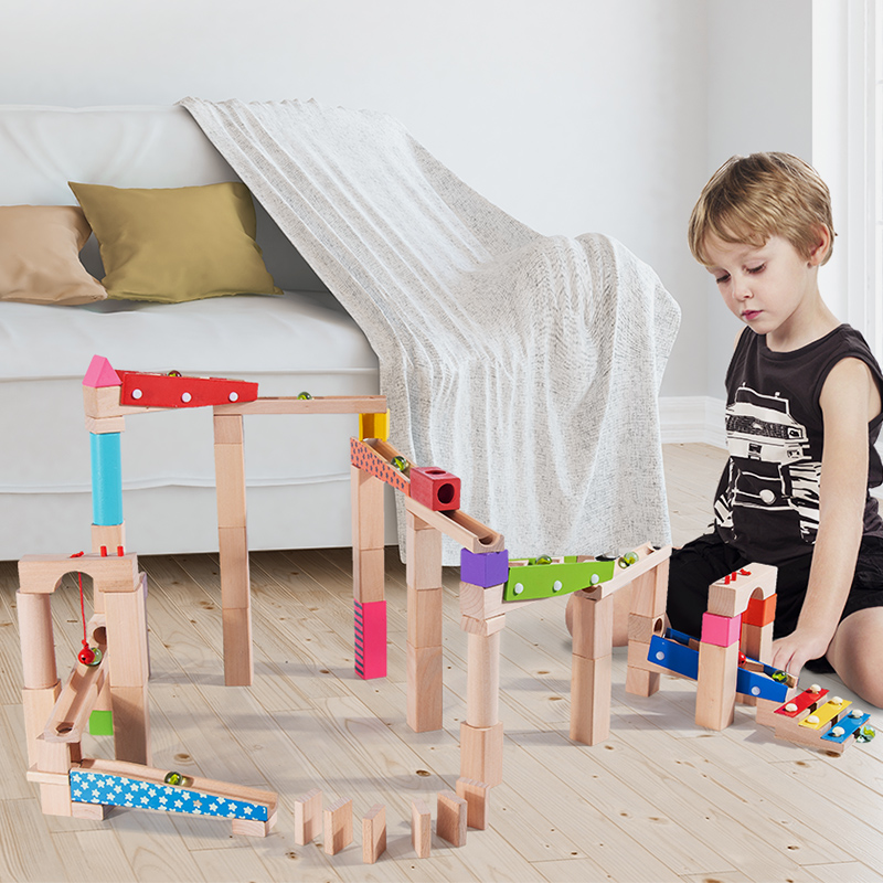 Children wooden ball bearing intellectual assembly building block parquet three-dimensional slide-ladder adult puzzle 3-7 puzzle building block toy
