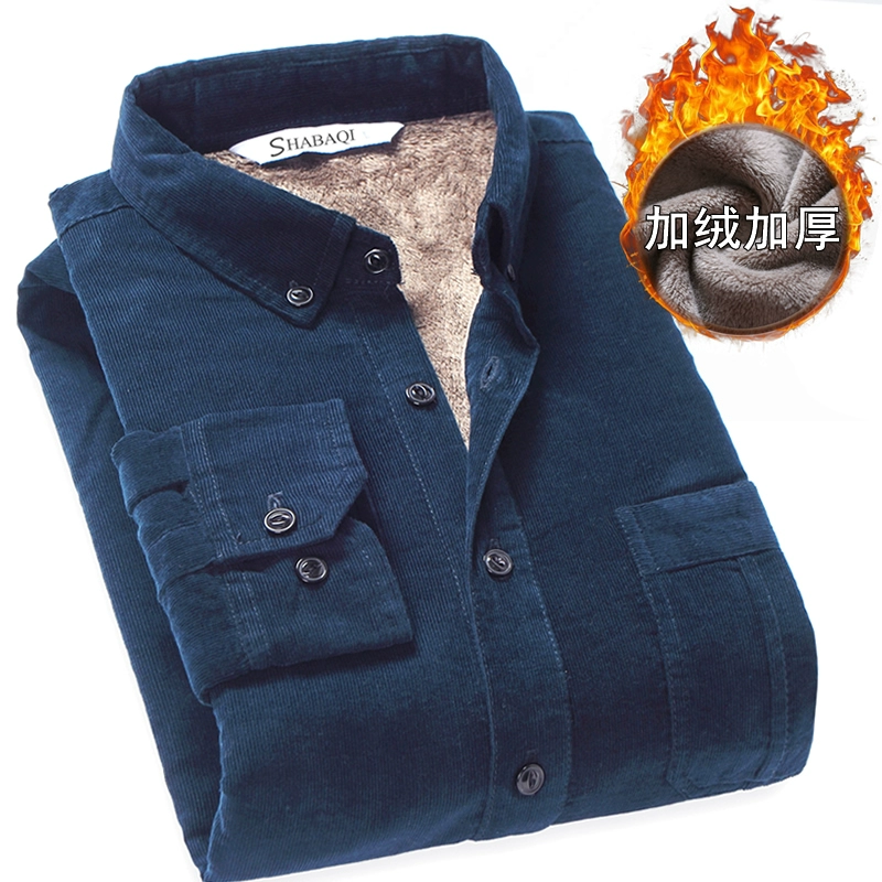 Shaba mùa thu và mùa đông nam flannel kéo dài màu rắn cộng với áo nhung dày ấm áo sơ mi nam ấm áo sơ mi form rộng nam