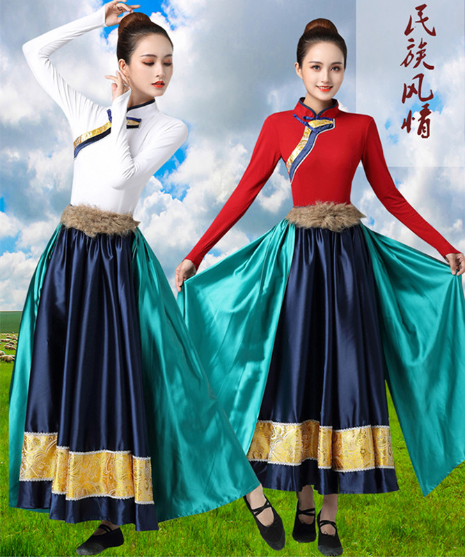 Jasmine Square Dance Phoenix Flying Tibetan Dance Dancing Out of the New Skirt Large Hem Skirt Long Sleeve Red Upper Sleeve Finger