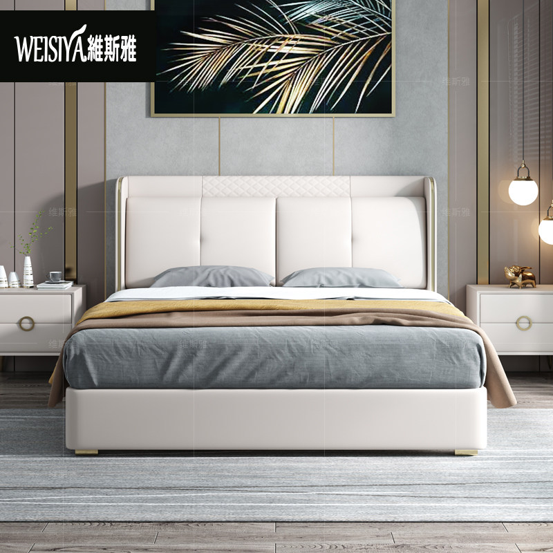 Leather Bed Genuine Leather Bed Rear Modern Brief About 1 8 m Master Bedroom 1 5 m Light Lavish Leather Art Soft Bed Double Man Bed Nordic Wedding Bed