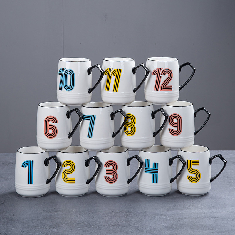 Cups 12 color digital cups living room water cups with rack with plate Nordic household teapot water set 4 breakfast cups