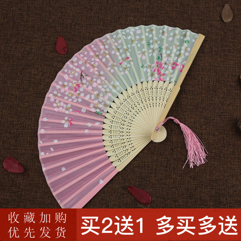 Fan Folding Fan China Wind Small Retro Cloth Guodian Ancient Wind Folding Fan Dancing Fan Gummy Fashion Day Style Women's Summer Folding Fan