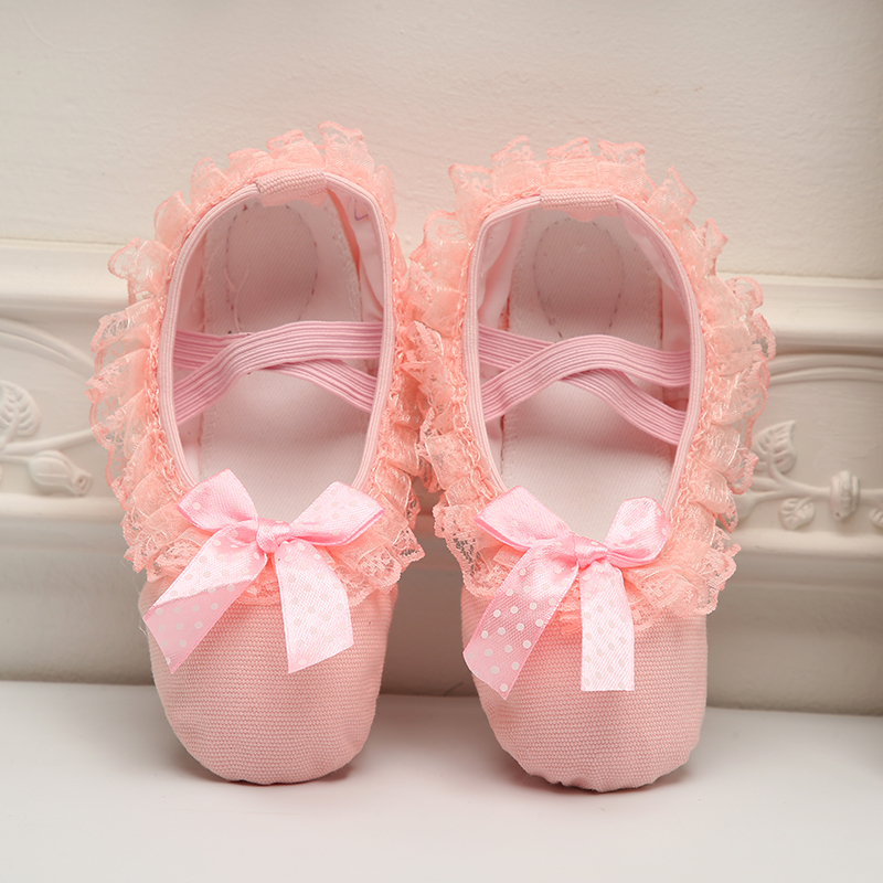 Girls ballet shoes children's dance shoes kindergarten baby lace bow pink practice dance shoes