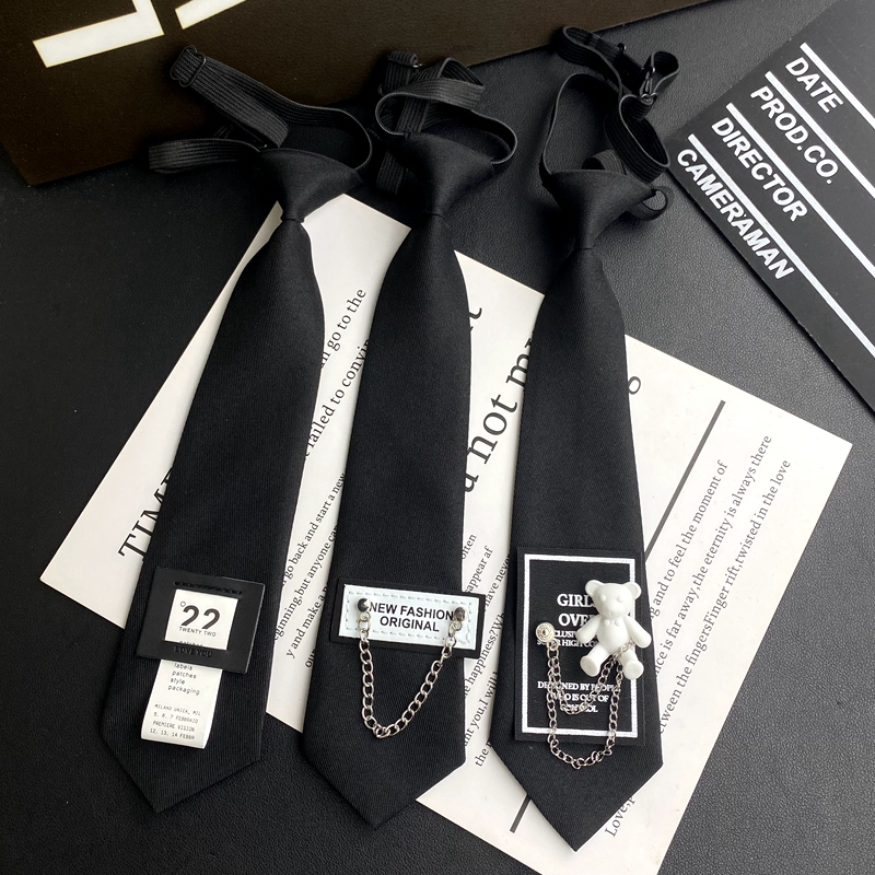Original Black British Preppy Style Chain Accessory Tie for Male and Female Students ins Korean Version Fashion Jk Cool and Handsome No Need to Tie