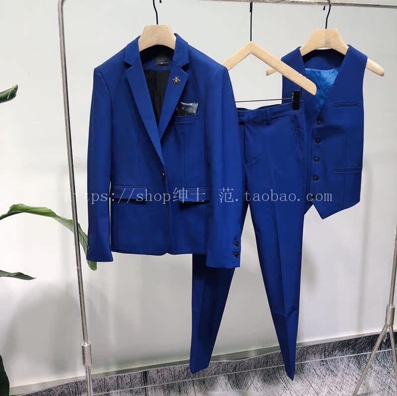 Quạt quý ông 2018 Thời trang mới Nhiều màu hoang dã Hàn Quốc Slim Men Một nút Casual Bộ đồ đơn giản quần kaki