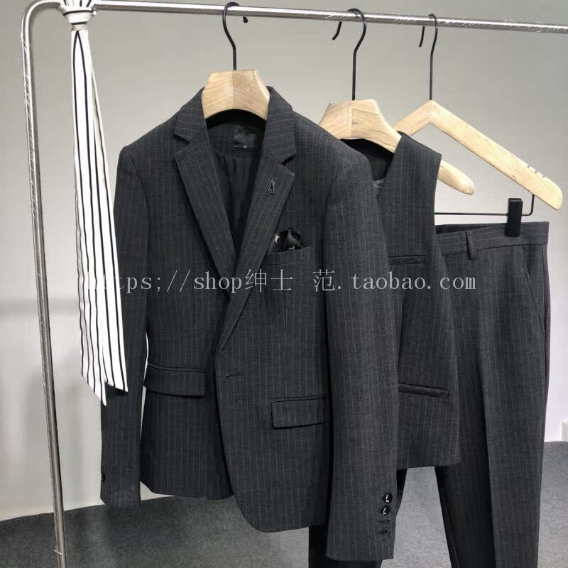 Quạt quý ông 2018 thu đông thời trang mới Anh kinh doanh bình thường phiên bản nam Hàn Quốc của bộ đồ sọc tự canh bộ vest nam trẻ trung
