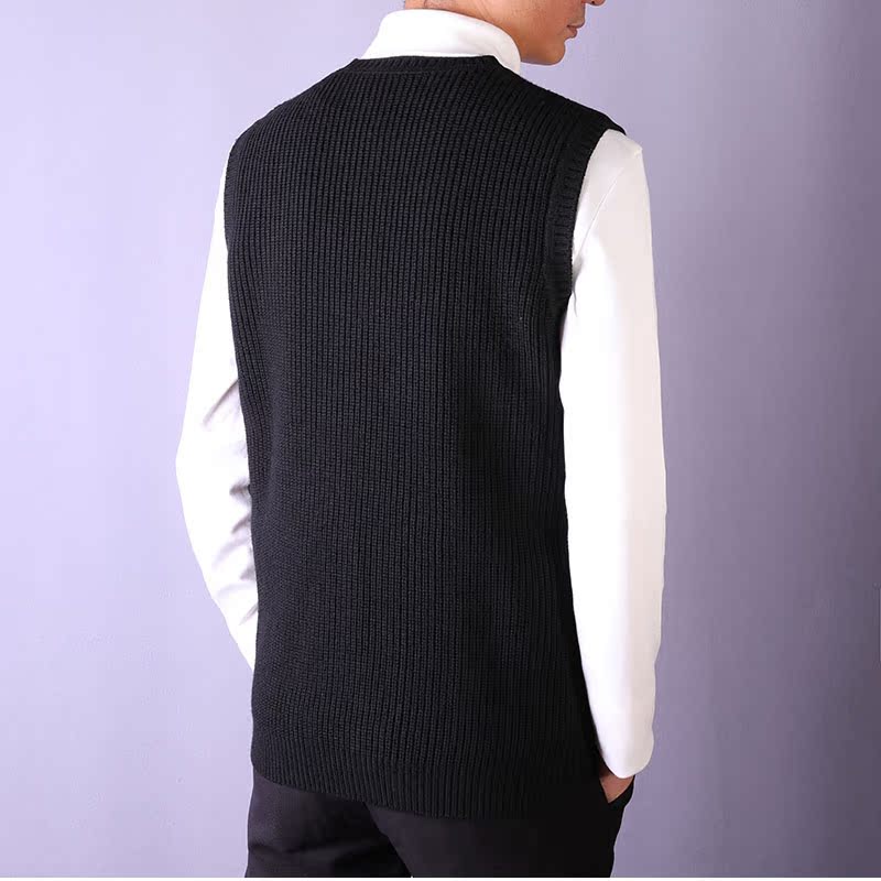 Mùa thu và mùa đông nam cổ tròn màu dệt kim vest thanh niên Tự trồng kinh doanh áo len giản dị vest nam áo khoác len dáng dài hàn quốc