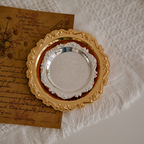 European style vintage carved plate gold disc jewelry storage plate cake dessert tray food photography props