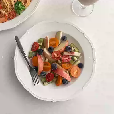 FCMJ 9 inch soup plate Net red deep mouth plate creative pasta plate Salad plate Western food plate thick soup straw hat plate ins