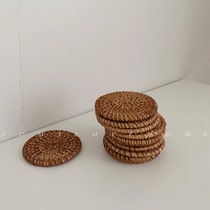 FCMJ Japanese ins same pure handmade rattan coaster Korean style Daily chic wind photo prop pad