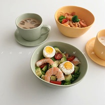 FCMJ Korea ins same melamine coffee cup saucer retro imitation hand pinch design salad bowl noodle bowl Douyin creative