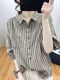 文艺复古宽松纯棉短袖衬衫女夏季时尚减龄polo领条纹五分袖上衣潮