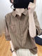 文艺复古宽松纯棉短袖衬衫女夏季时尚减龄polo领条纹五分袖上衣潮