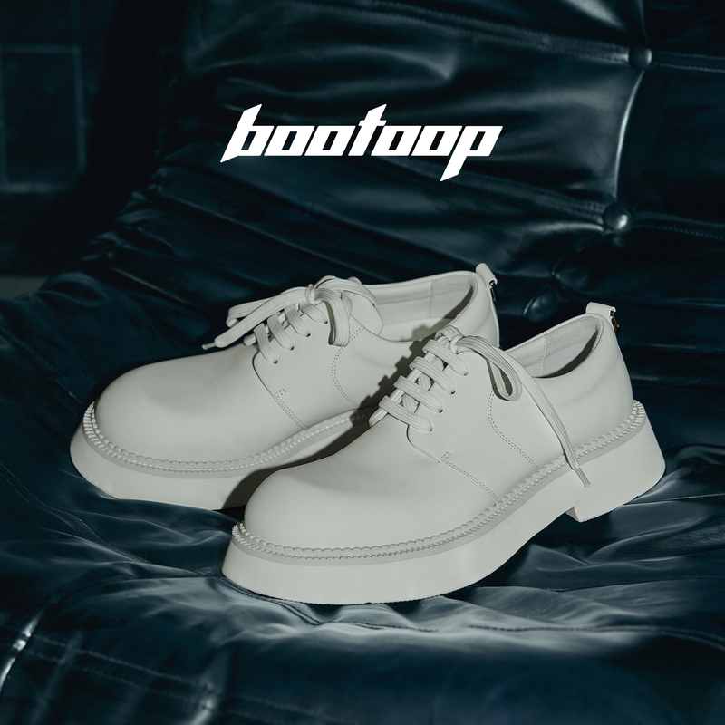 [Celebrity Style] Bootoop Silhouette Store White Round-Toe Thick-Soled Large-Toe Men's Stage Derby Shoes