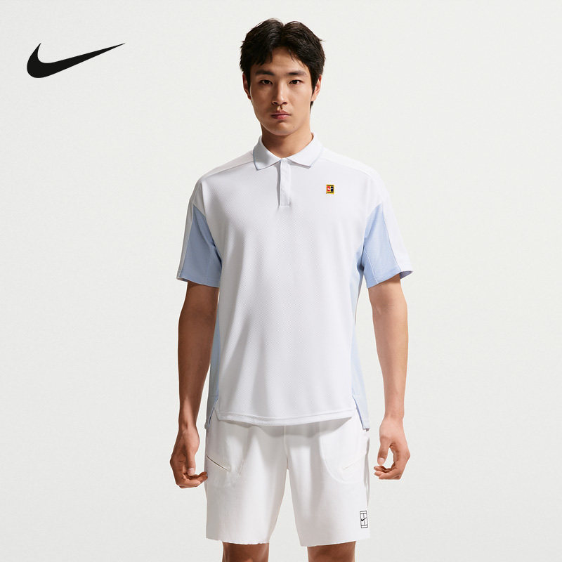 Nike Men's Polo Shirt White and Blue Sports Casual Short-Sleeved Breathable Tennis Wear Ir6293-100