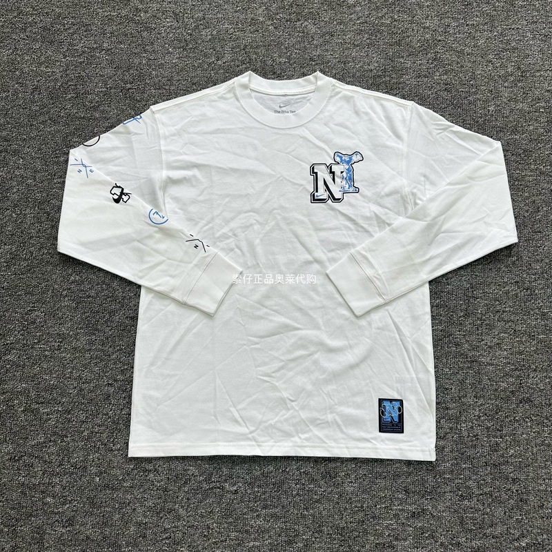 Authentic Nike Long-Sleeved T-Shirt for Men, Spring Style, Cotton, Loose-Fitting, Printed, Casual Sports Base Shirt Hj3306