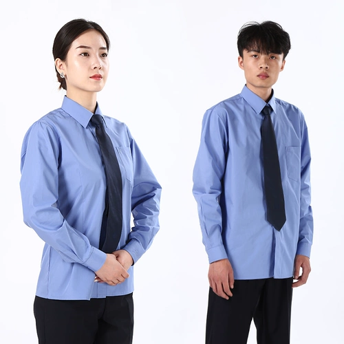 Синяя летняя рубашка для работы, лонгслив подходит для мужчин и женщин, короткий рукав