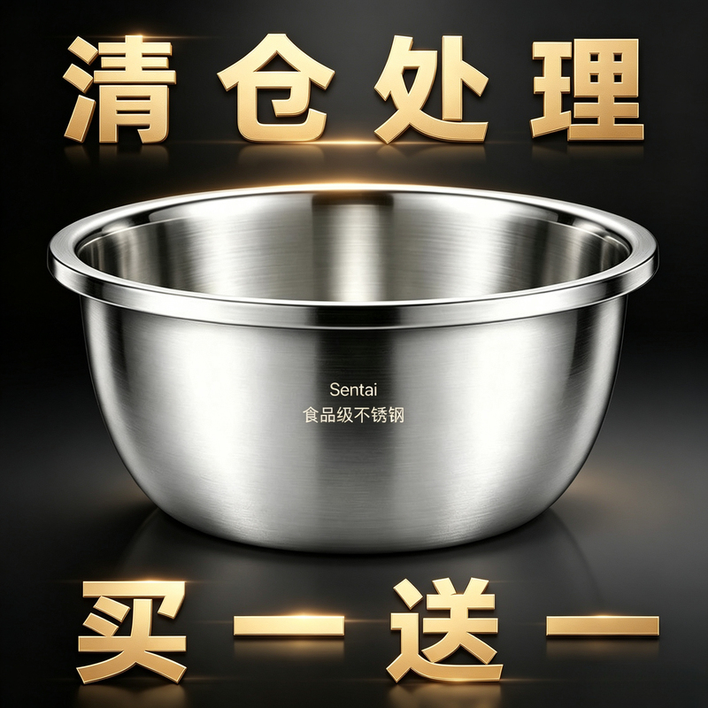 Stainless Steel Basin, Food-Grade Household Mixing Bowl, Egg-Beating Bowl, Washbasin, Large Basin, Extra Thick, Baking, Commercial Soup Basin Stainless Steel Basin, Food-Grade Household Mixing Bowl, Egg-Beating Bowl, Washbasin, Large Basin, Extra Thick, Baking, Commercial Soup Basin